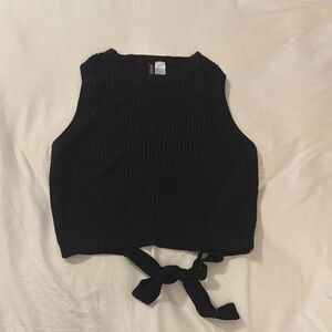 Black Tank Top with Crop Design and Tie Front